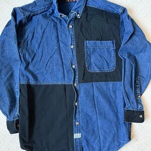 Vintage OCI Colorblock Denim Shirt Men’s Button Down Blue Black 90s  Cotton Sz M